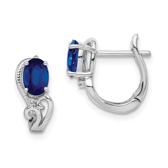925 Sterling Silver Rhodium Plated Diamond & Blue Sapphire...